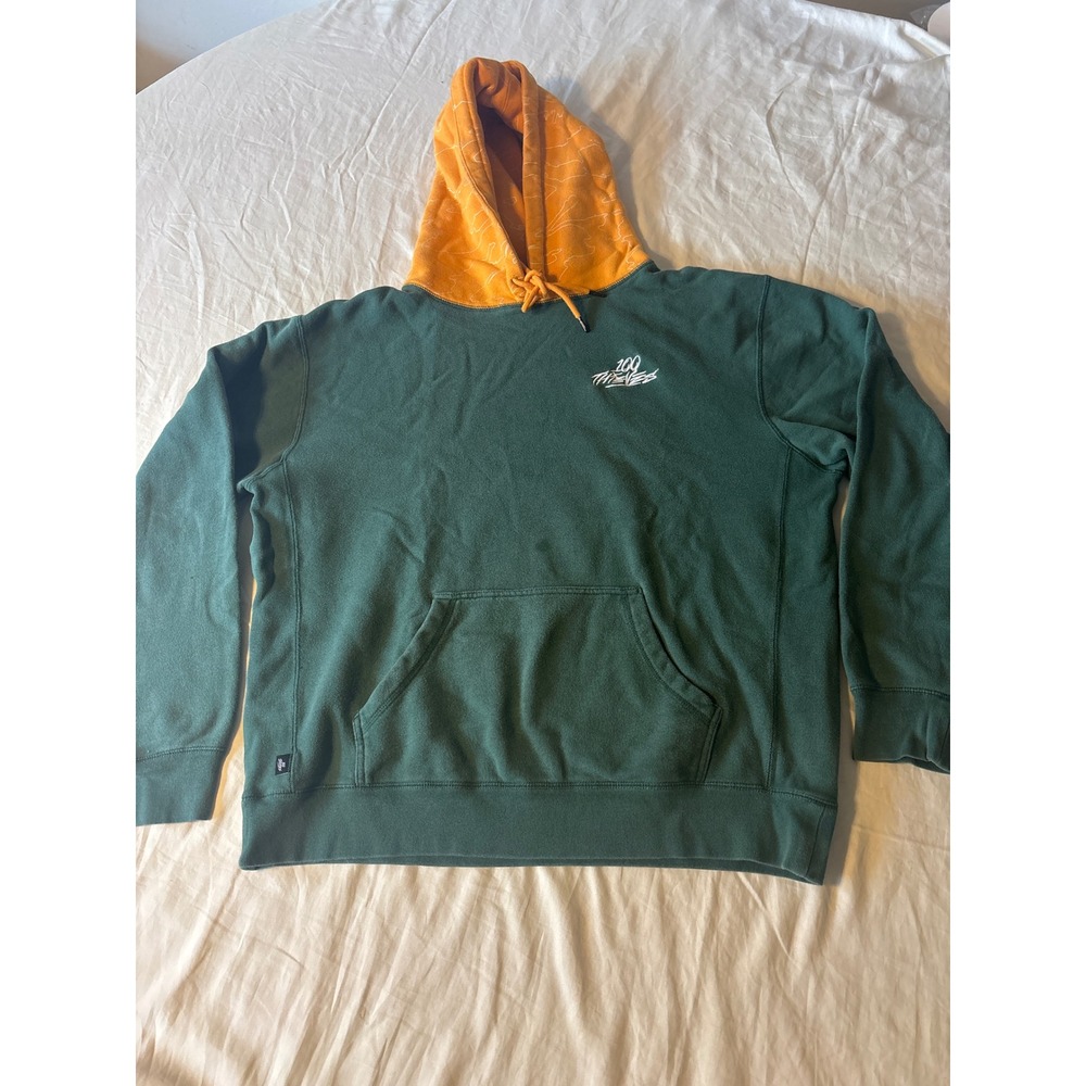 100 Thieves Hoodie Mens XL Green Orange Graphic Gaming Streetwear Hoodie